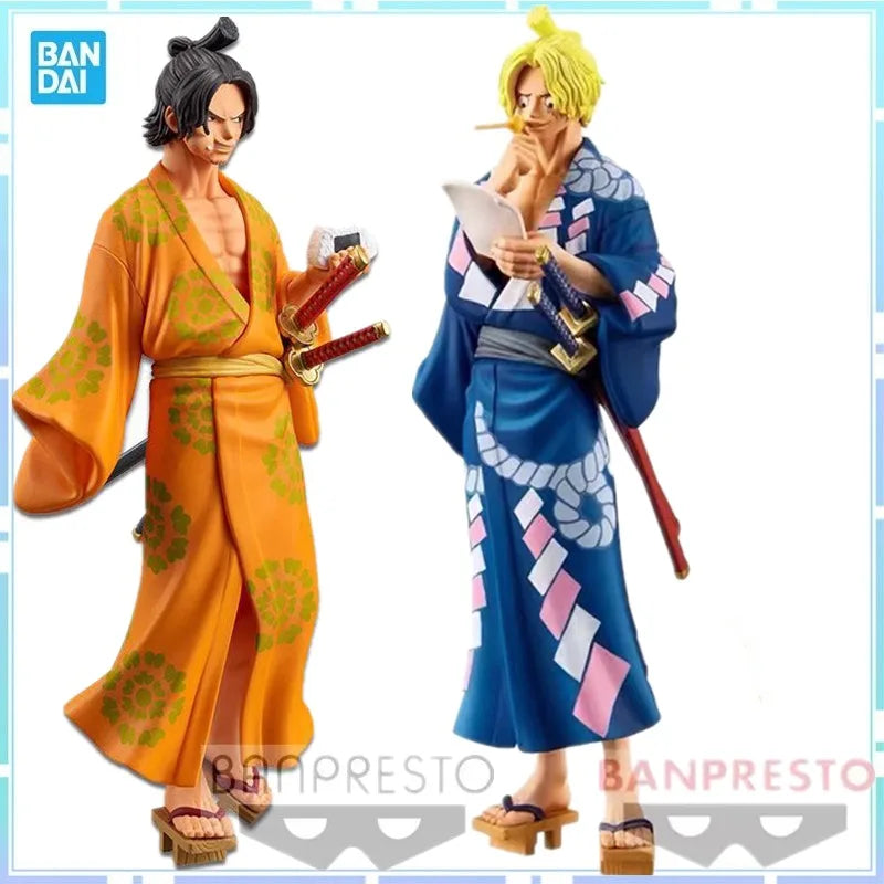 Bandai Original BANPRESTO Anime One Piece Magazine Kimono 18cm Portgas D Ace Sabo PVC Action Figure Collectible Model Toys