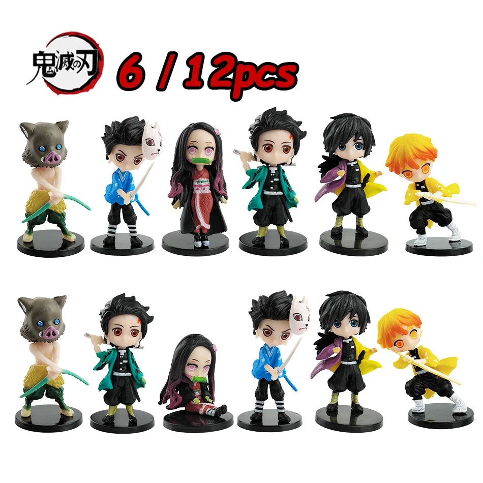 Q Posket Figures Demon Slayer Mini Figurine Tanjiro Nezuko Zenitsu Inosuke Giyu 6/12Pcs Sets Kimetsu No Yaiba Dolls Decoration