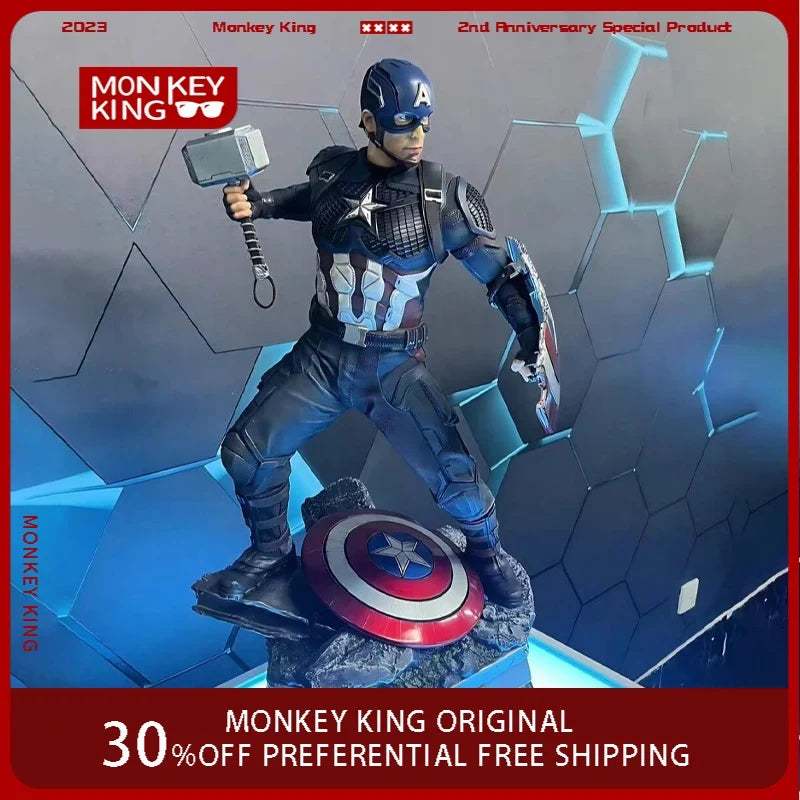 65cm The Avengers Figure Captain America Standing Posture Model Resin Anime Action Series Desktop Ornaments Holiday Gifts Toy