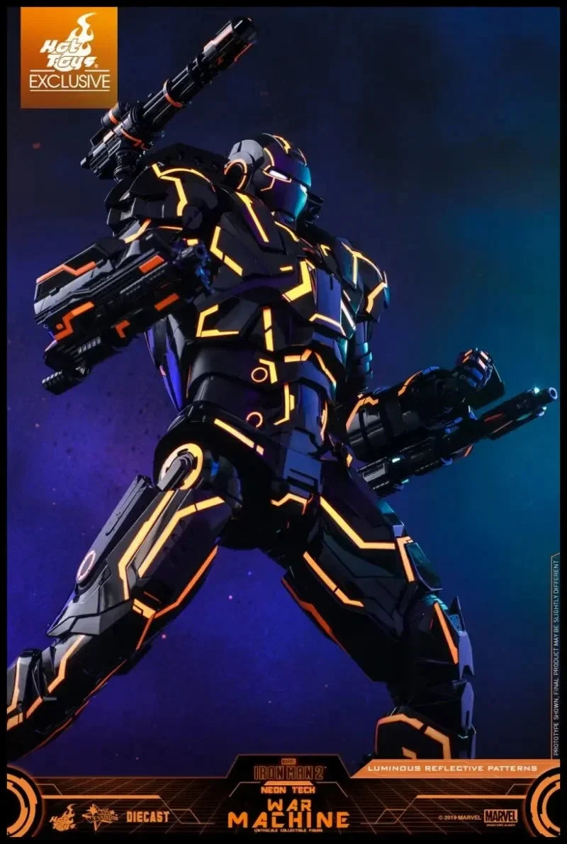 Original Hot Toys Neon Tech War Machine Action Figure 1/6 Iron Man 2 Speed Orange Figurine LUMINOUS HT MMS553 Statue Die Cast