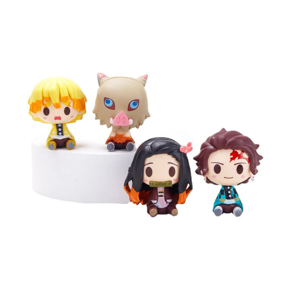 4pcs/set Anime Demon Slayer Kimetsu No Yaiba Figure Q Posket Kamado Tanjirou Kamado Nezuko Agatsuma Figure Toys 4-5cm