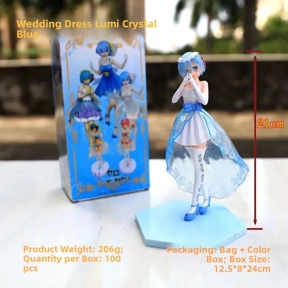 Anime Figure Rem Ram Emilya Cuter Case Model Q Version Collectible Static PVC Model from Zero Begining in Another World Life
