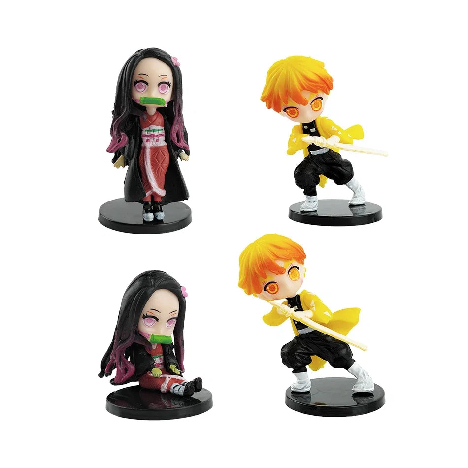 Q Posket Figures Demon Slayer Mini Figurine Tanjiro Nezuko Zenitsu Inosuke Giyu 6/12Pcs Sets Kimetsu No Yaiba Dolls Decoration