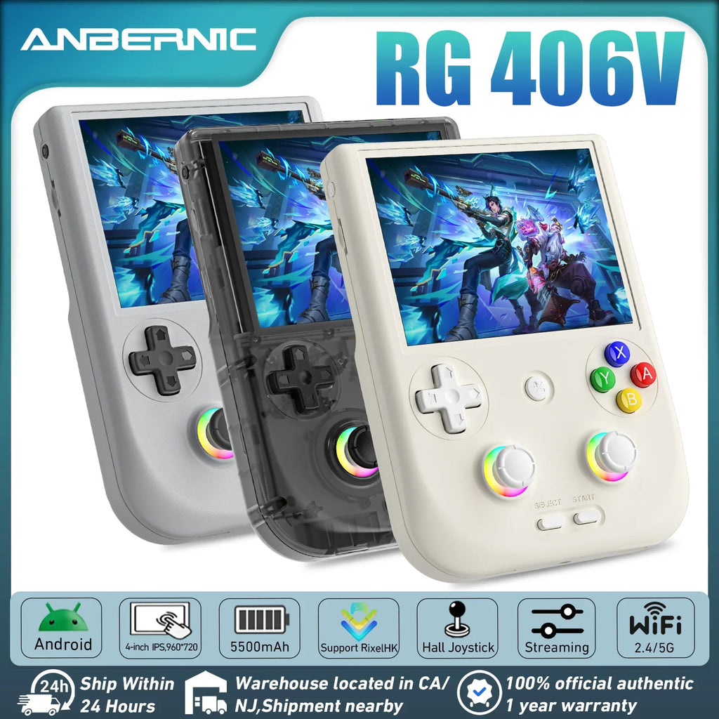 Anbernic RG406V Android 13 Handheld Game Console 4" HD IPS 8GB RAM 128GB Storage RGB Lighting Game Player 5500mAh Hall joystick
