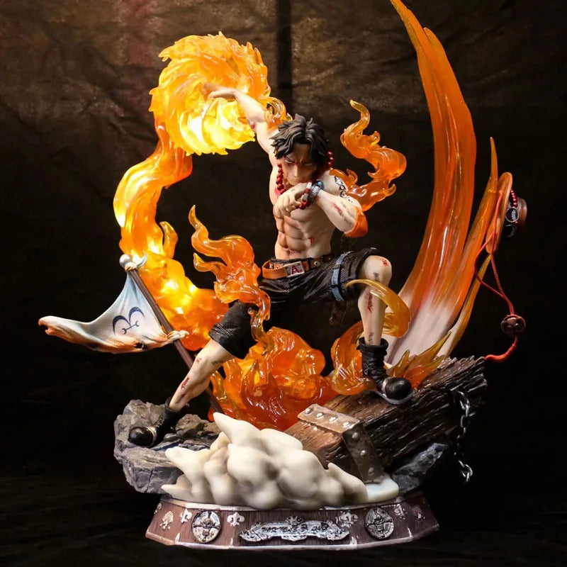 42cm Portgas D Ace Entei Figure Flame Emperor MAX Version with LED Effects Burning Island Scene Statue for Collectors Gift