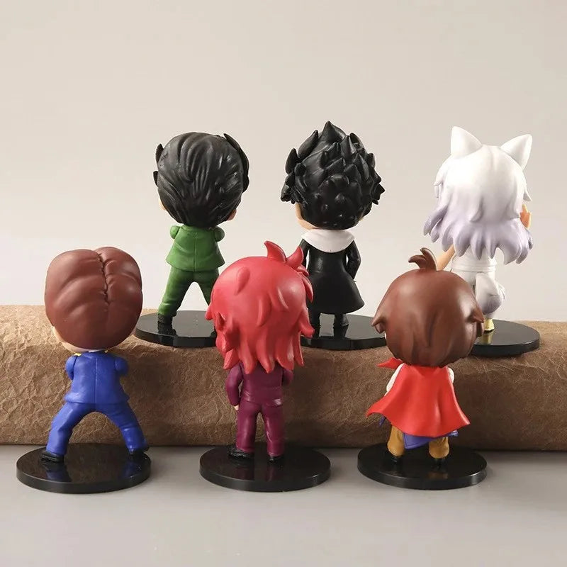 6pcs/Set Anime Figure YuYu Hakusho Yuusuke Urameshi Kurama Fleeting Shadow PVC Cute Q-version Model Children's Gift Toys 9-11CM