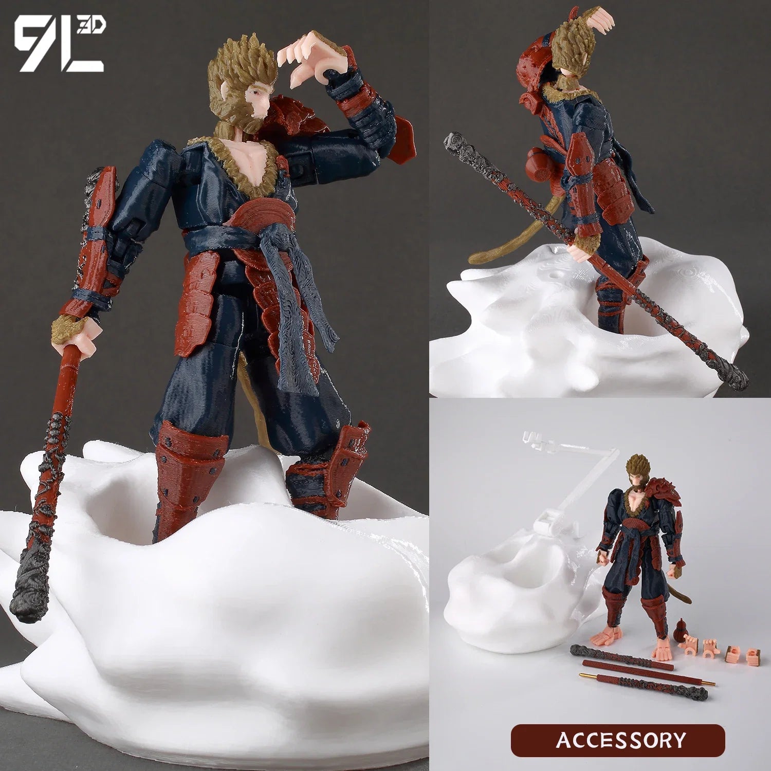 9L3D Lucky13 Figure Dummy13 T13 Anime Action Wukong Cloud Ride Model Black Myth Inspired Flying Stand Decor Desk Collection Toys