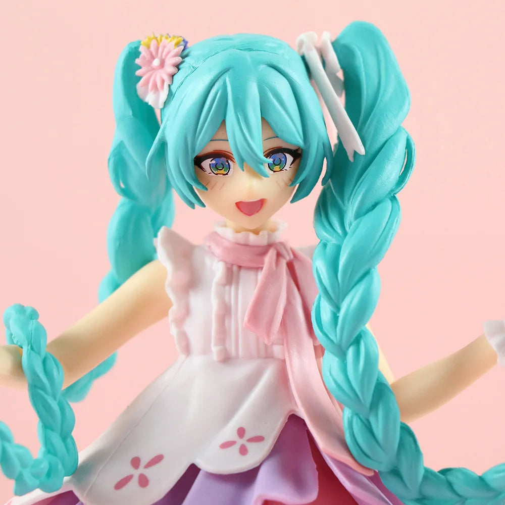 New Anime Hatsune Miku Virtual Singer Manga Figurines  Green long hair pink skirt Kawaii girl PVC Action Figure Model Toy