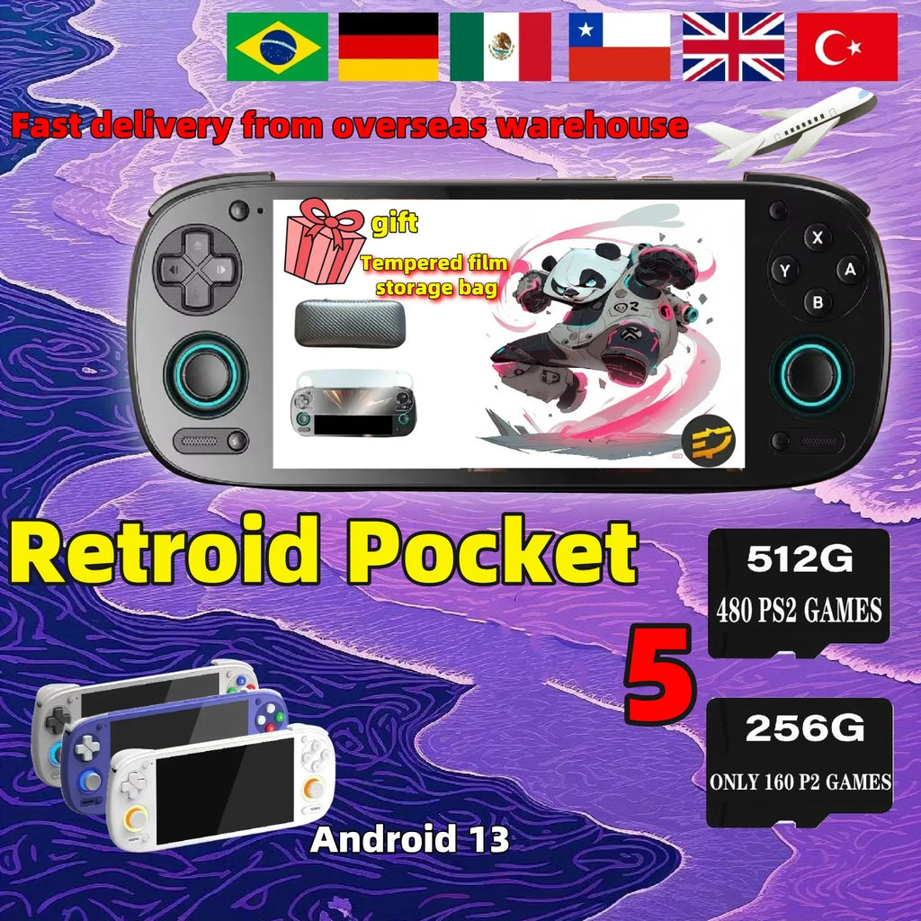 Retroid Pocket 5 Retro Handheld Game Console Video Game Consoles RP5 SD865 8+128G Android 13 5.5 Inch RP5 Screen 512G PS2 Gift