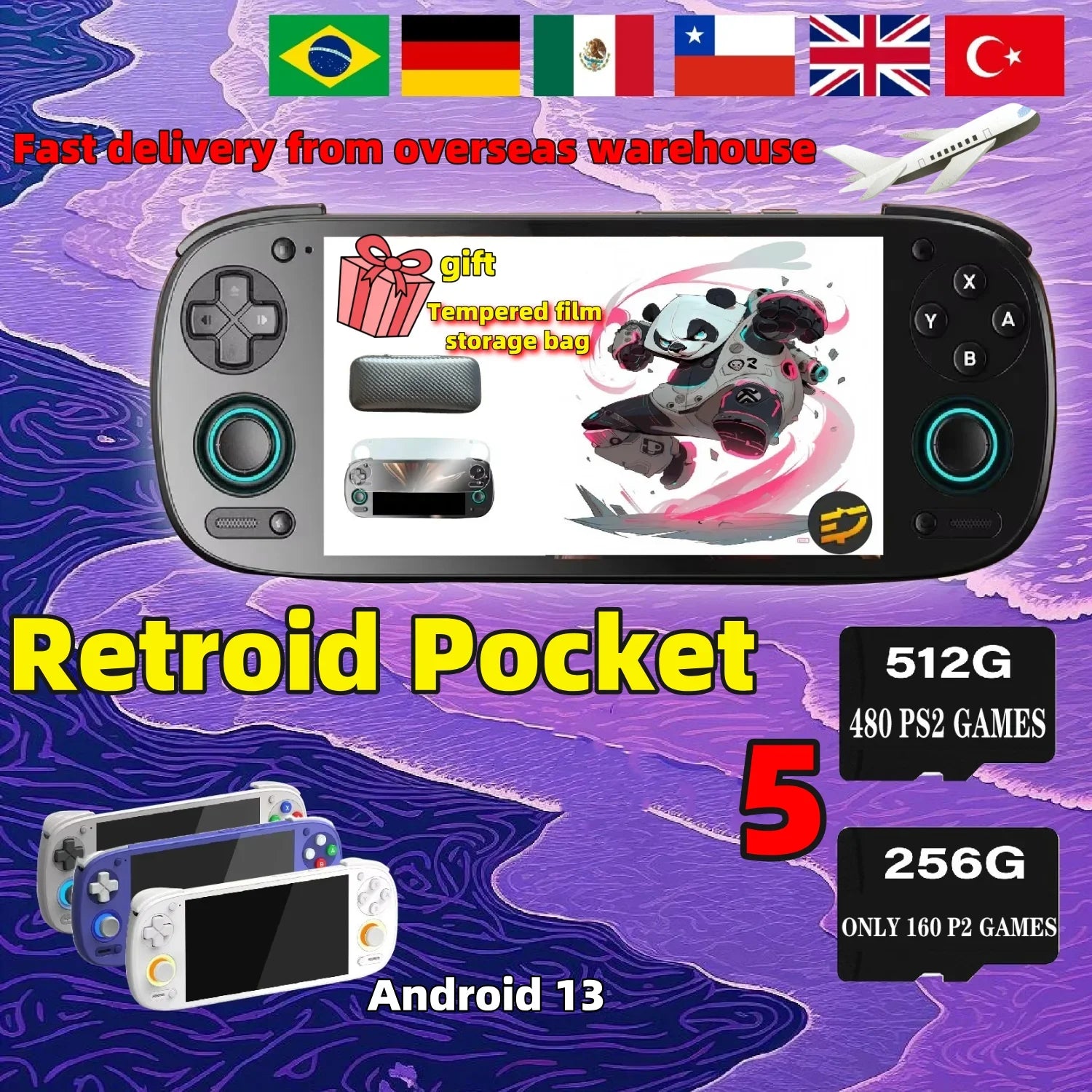 Retroid Pocket 5 Retro Handheld Game Console Video Game Consoles RP5 SD865 8+128G Android 13 5.5 Inch RP5 Screen 512G PS2 Gift