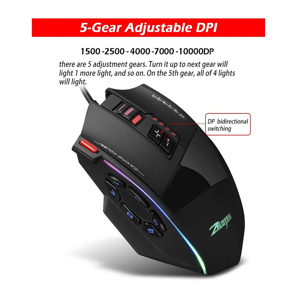 USB Wired Mouse Controller 10000 DPI Gaming Mouse Programmable Buttons Backlit Wired Gamer Mouse for Win7/8/10/11/XP