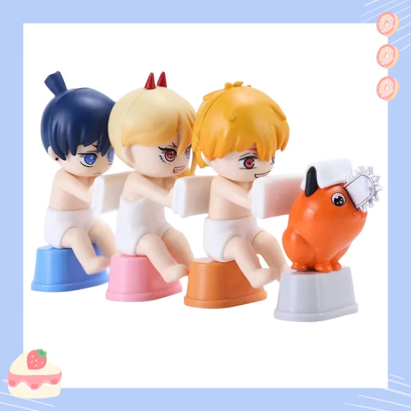 4pcs/Set Chainsaw Man Anime Figures Q Version Mini Denji Power Action Figures PVC Model Toys Doll Collectible Ornament Boys Gift