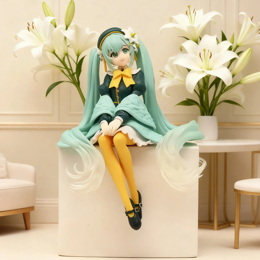 2025 New 15CM Anime Early Spring Sanmi Baihe Fairy Sitting posture Q version Kawaii Handmade Ornament PVC Model Toy Doll Collect