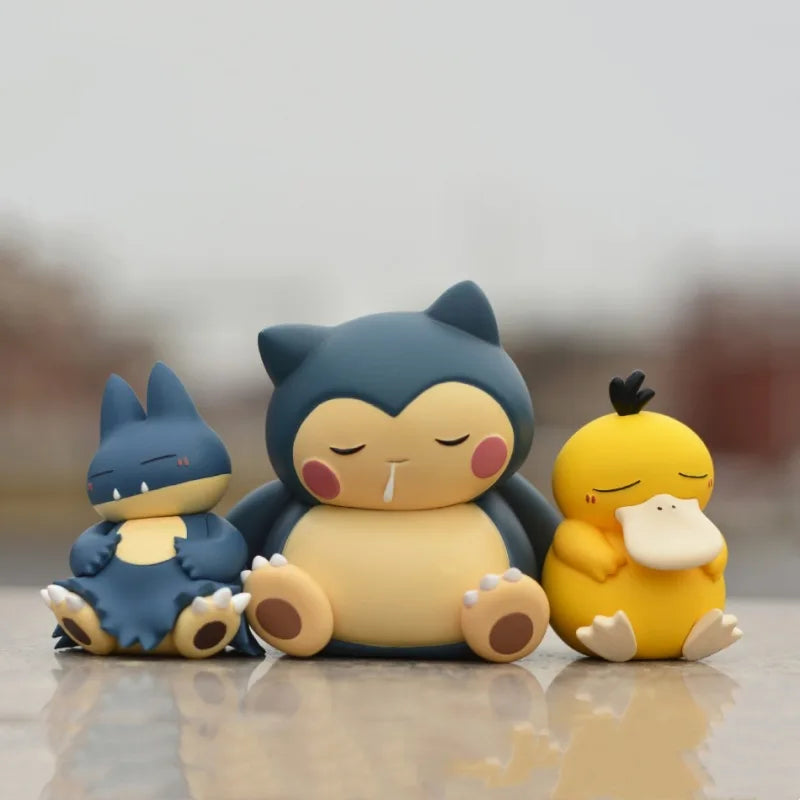 Pokemon Sleeping Version Figure Set Psyduck & Snorlax, Cute 6-7cm Desk Model for Collection Decoration