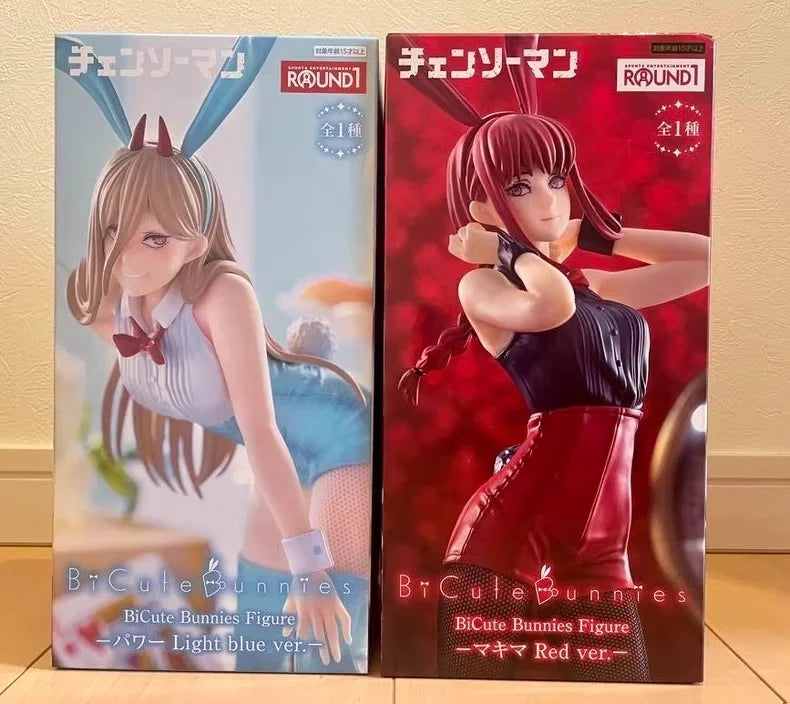 In Stock Genuine Furyu Chainsaw Man Bicute Bunnies Makima Red Bunny Power Blue Version Pvc Model Anime Collectibles Figure Toys