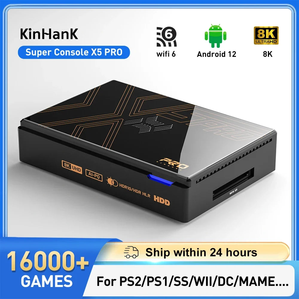 Kinhank Retro Video Game Consoles Super Console X5 PRO Plug and Play 4T with 16000 Games for PS2/WII/SS/DC/N64