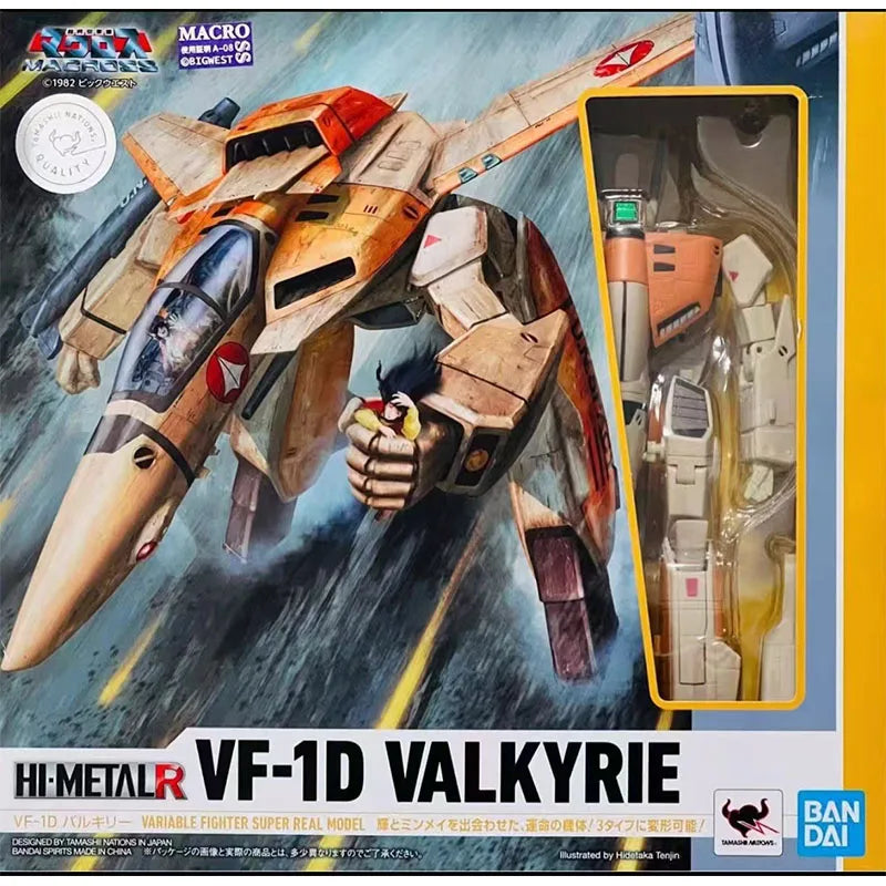 Bandai Original HI-METAL R Macross VF-1D Valkyrie Anime Action Figures Toys for Boys Christmas Gift Collectible Model Ornaments
