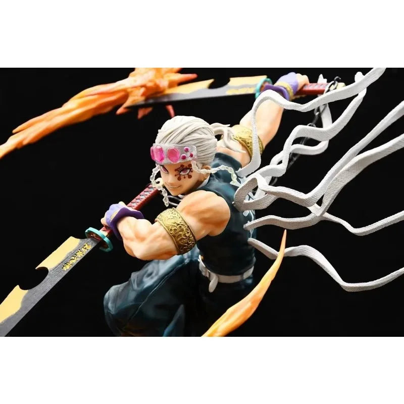 37cm Demon Slayer Figure Uzui Tengen Combat Scenes Base Lumionous Figura Splicing Pvc Model Collectible Ornaments Anime Toy Boys