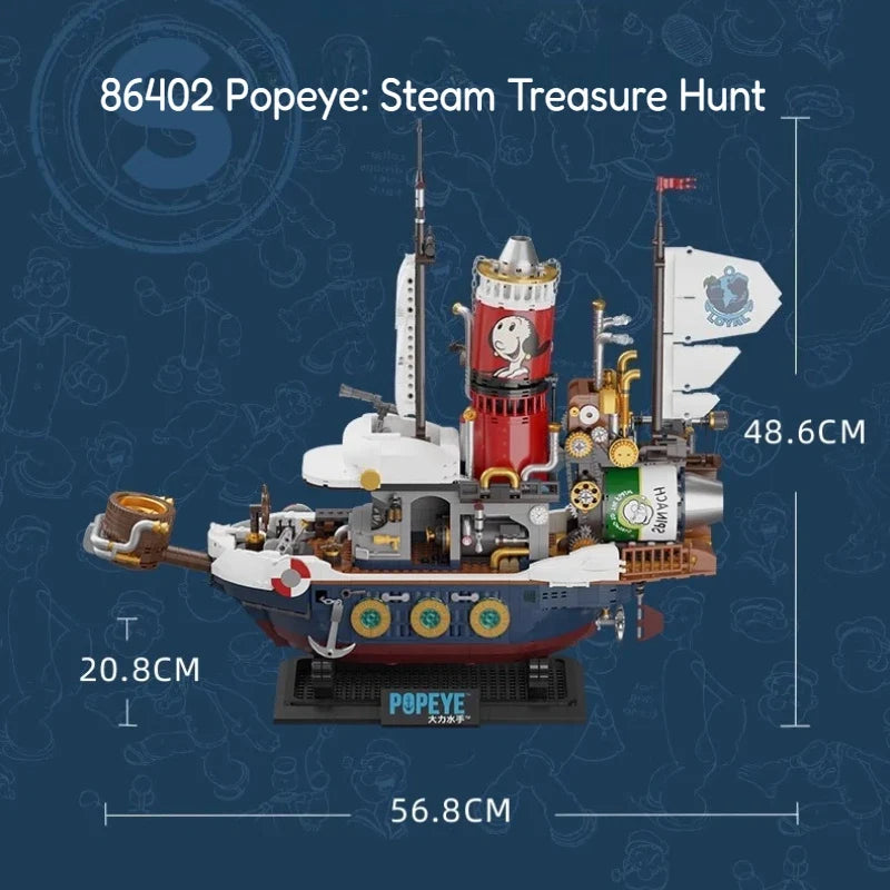 Popeye Assembling Building Blocks Toy Steam Treasure Hunt Ship Collection Figure Grade Model Ornaments Building Blocks Gifts