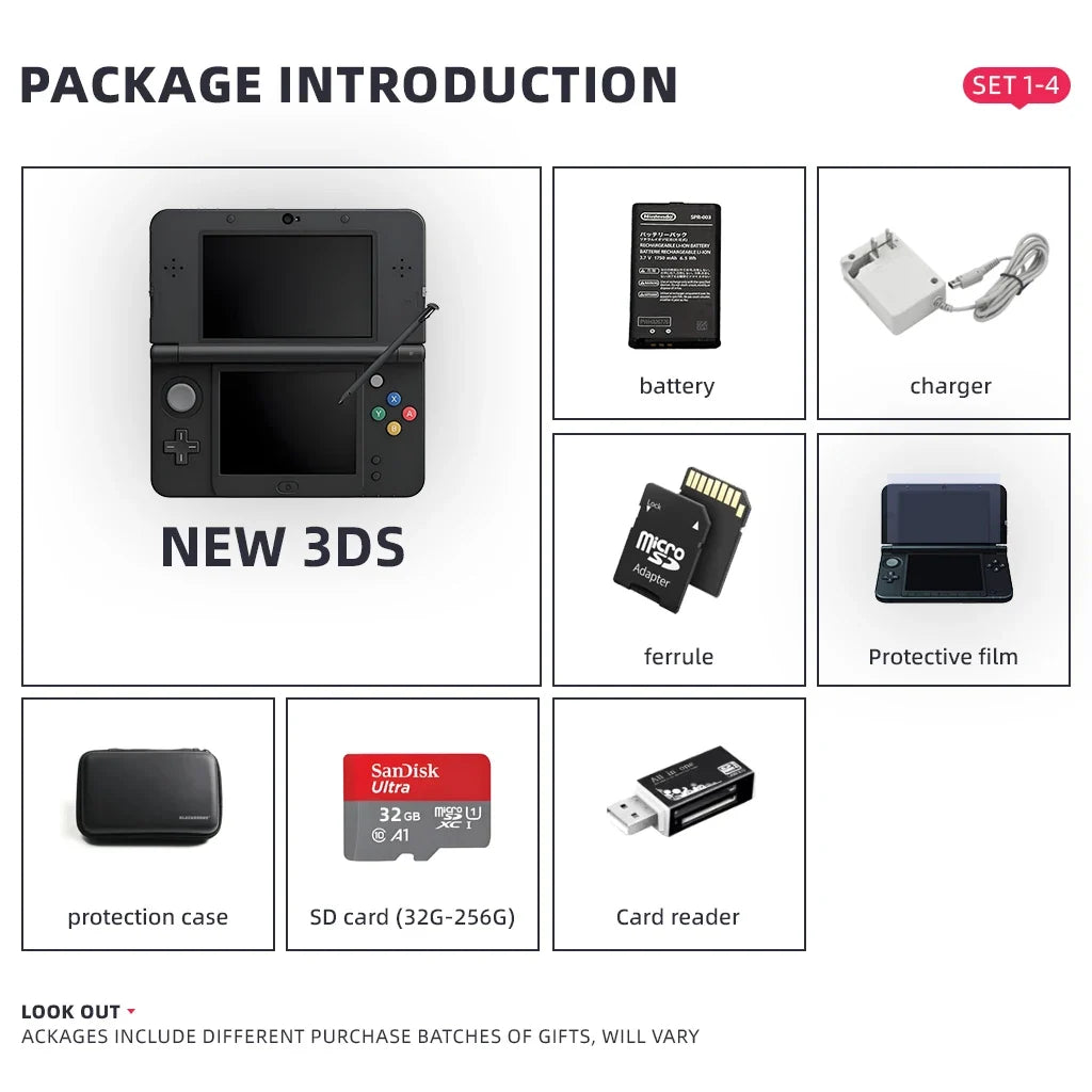 Original Refuebished NEW 3DS handheld game console free games nitendo new3ds 32GB/64gb/128gb/256gb