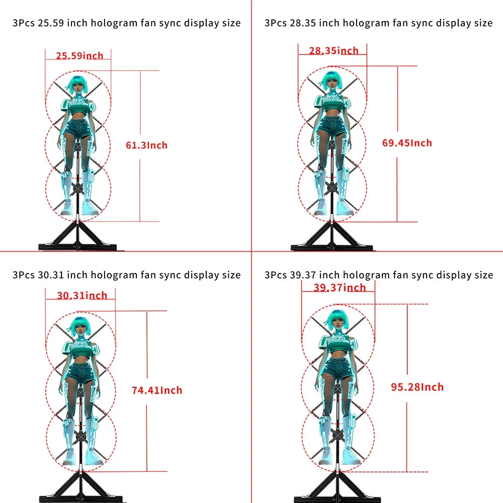 3pcs hologram projector video wall synchronization advertising hologram projector 3d led fan display for event new year