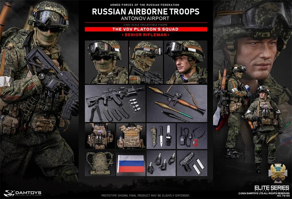 Auf Lager 1/6 DAMTOYS Die russische Actionfigur Soldat Puppe Flughafen Komplettset Beweglich ca. 30cm Geschenk für Fans Sammeln DAM 78105