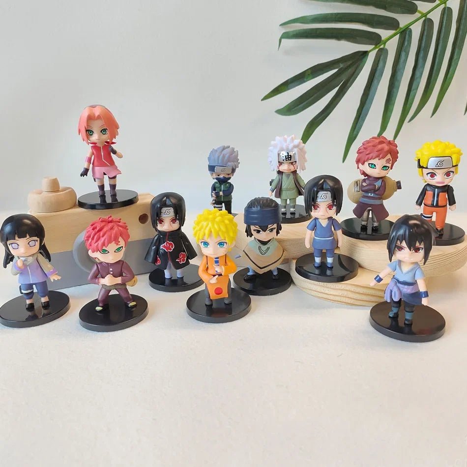 12pcs/set Naruto Shippuden Anime Figures - Hinata Sasuke Itachi Kakashi Gaara Q Version PVC Toys Dolls for Kids Christmas Gifts