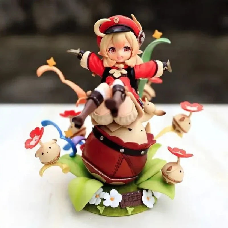 Genshin Impact Klee 18cm Anime Action Figure Game Desktop Decoration Chassis Trendy Kawaii Girl Model Kit Collectible Toys Gifts
