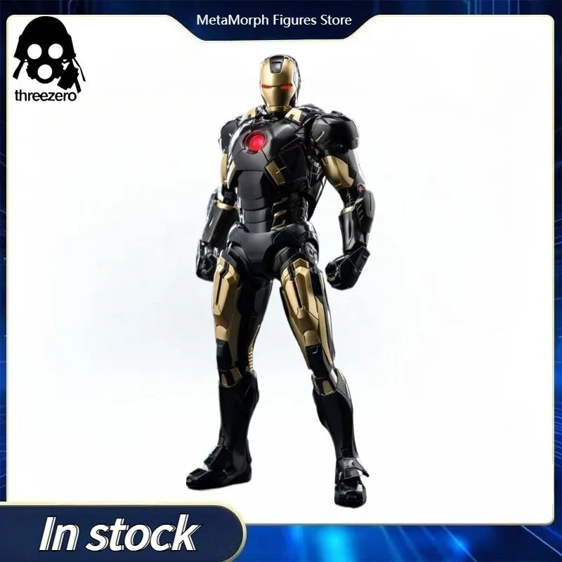 Original Threezero Marvel DLX Iron Man Mark 7 Schwarz Gold Anime Figur Spielzeug Sammlung Modell