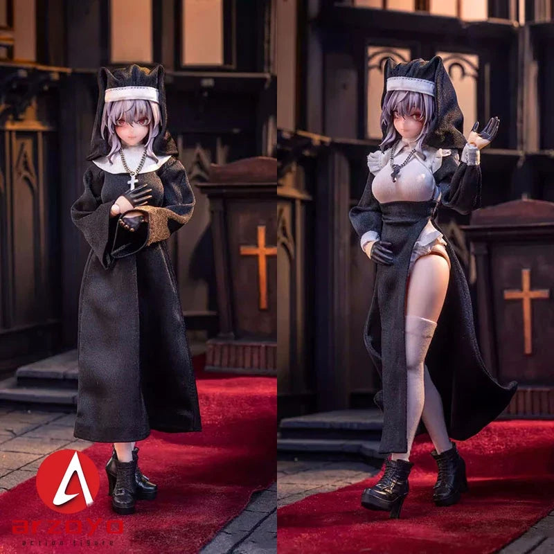 HASUKI CS017 CS018 1/12 Nun Uniform Cosplay Costume Clothes Model Fit 6'' Female Soldier Action Figure Body Dolls