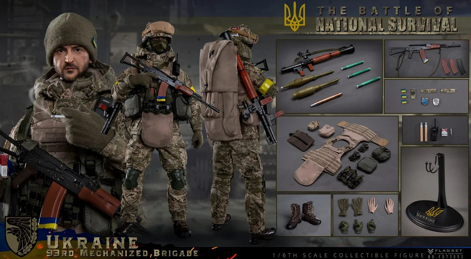 In Stock FLAGSET FS73053 1/6 Special Force Ukrainian 93rd Mechanized Brigade Anti Tank Operator Full Set 12in Action Figure Body