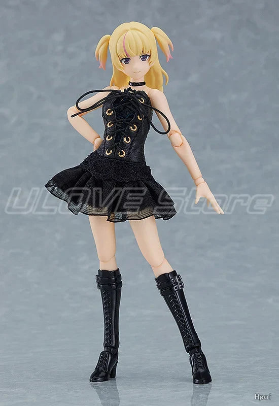 Original Max Factory Figma#581a Figma#581b Black Tight Dress Fur Coat / Black Tight Dress Action Figures Model