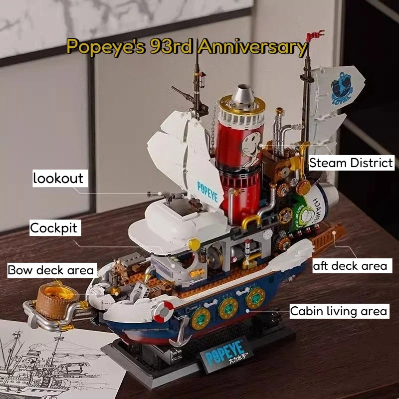 Popeye Assembling Building Blocks Toy Steam Treasure Hunt Ship Collection Figure Grade Model Ornaments Building Blocks Gifts