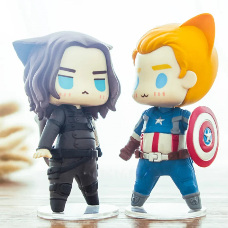 Captain America Winter Soldier Spiderman Q Edition Figure Handmade Desktop Ornament Creative Car Decor Marvel Office Collectible