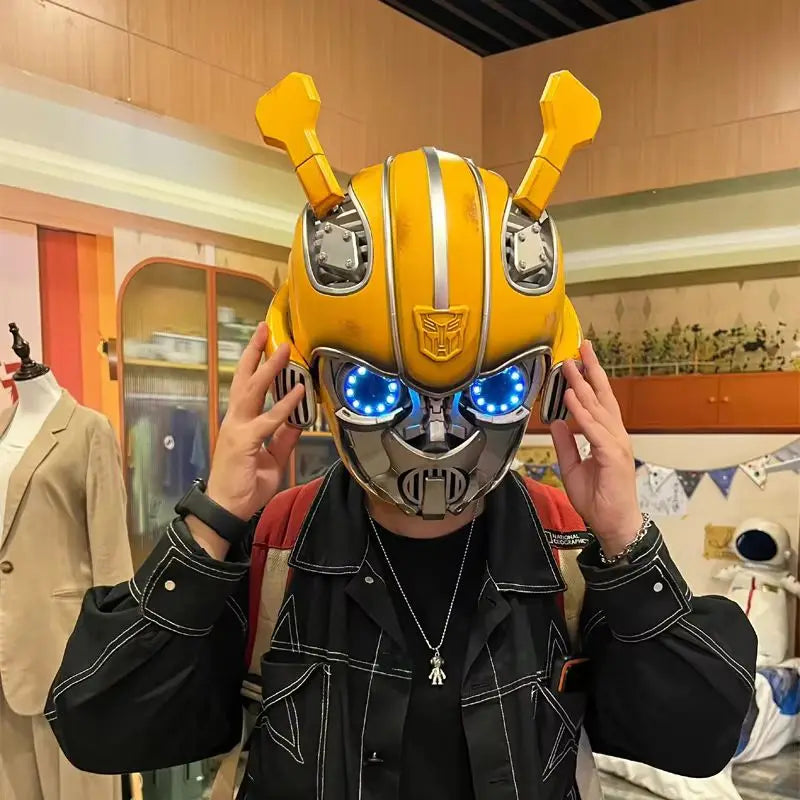Kids Cos Bumblebee 1:1 Helmet  Anime Fiugre Wearable 1:1 Mask Transformers Chinese And English Voice Controlled Toy Model Gift
