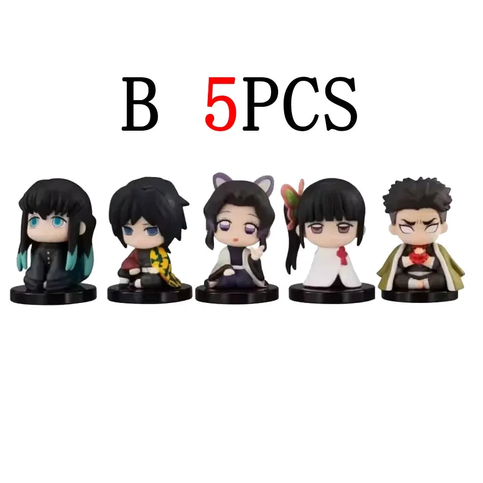 Demon Slayer Anime Figure Toy - Kimetsu No Yaiba Q Version - Sitting Tanjiro Nidouzi Inosuke Zenizu PVD Figurine Model Doll Gift