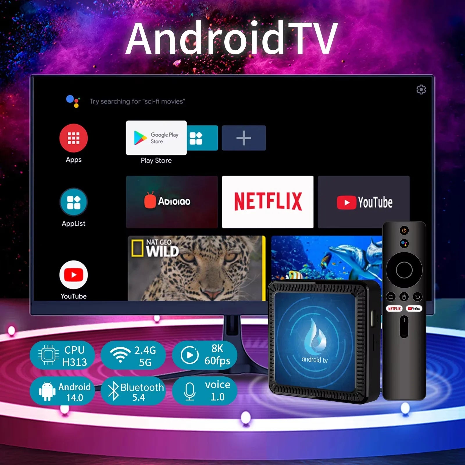Q17 Smart TV Box 5G Wifi Android 14 TV Box Quad Core Allwinner H313 64GB 128GB Set Top Box Google Assistant Netflix Media Player