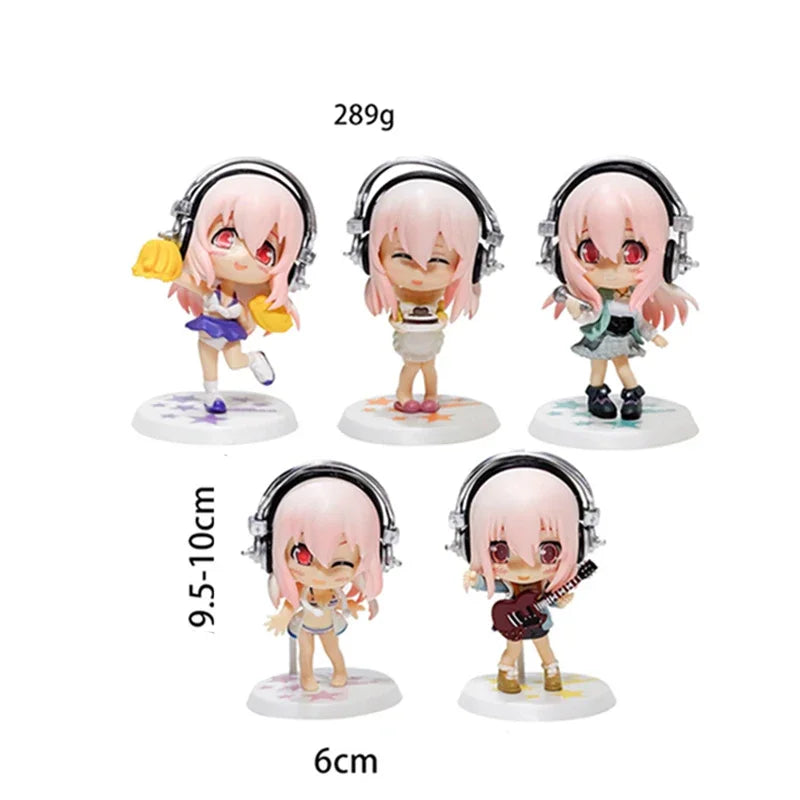 10CM Anime Figure Super Sonico Working Swimsuit Suit Chassis Q Version Model Dolls Toy Gift Collect Boxed Ornament PVC Material