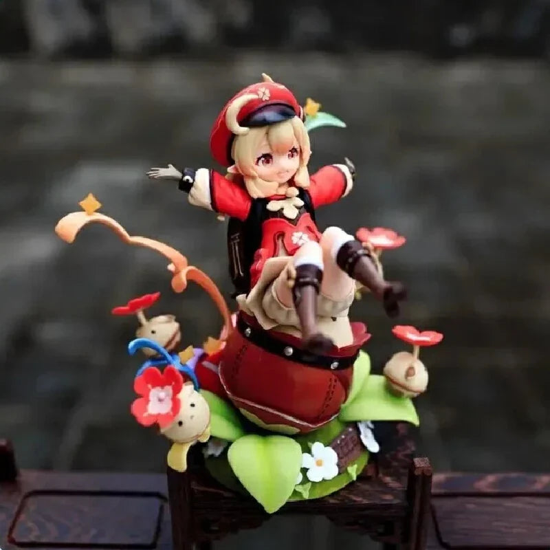 Genshin Impact Klee 18cm Anime Action Figure Game Desktop Decoration Chassis Trendy Kawaii Girl Model Kit Collectible Toys Gifts