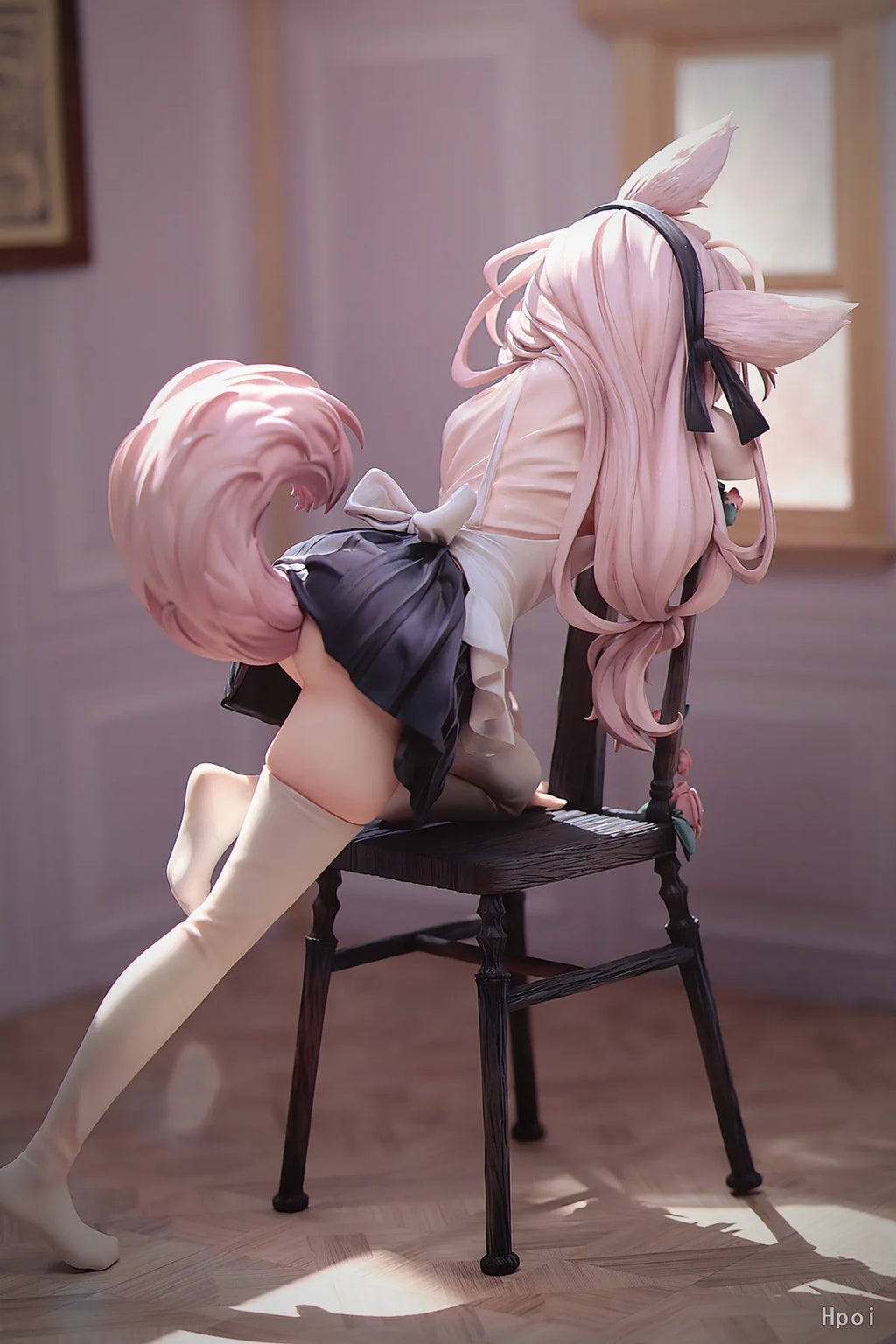 22CM Anime Rabbit Flova Figure 1/7 Stool Kneeling Scene Matching Model Toy Gift Collection Aciton Figure Rabbit Ears Ver PVC