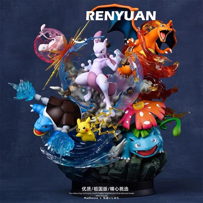 In Stock Pokemon Mewtwo Mew Blastoise Charizard Venusaur Gk Resin Statue Cold Cast Large Size Anime Figure Scene Display Gift