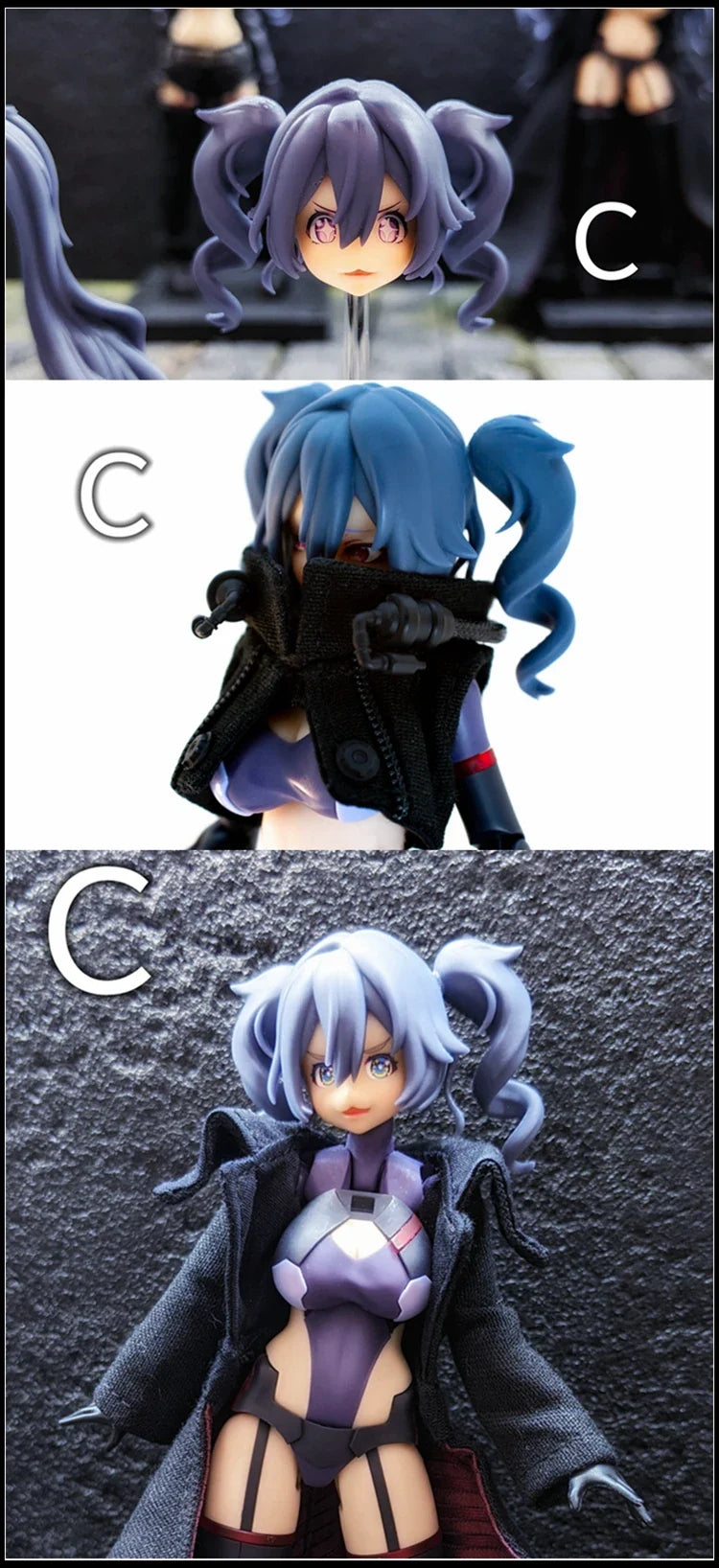SH 1/12 Machine Girl Goddess Device FS20 Double Ponytail Wavy Hairstyle Modification Resin GK Accessory Model