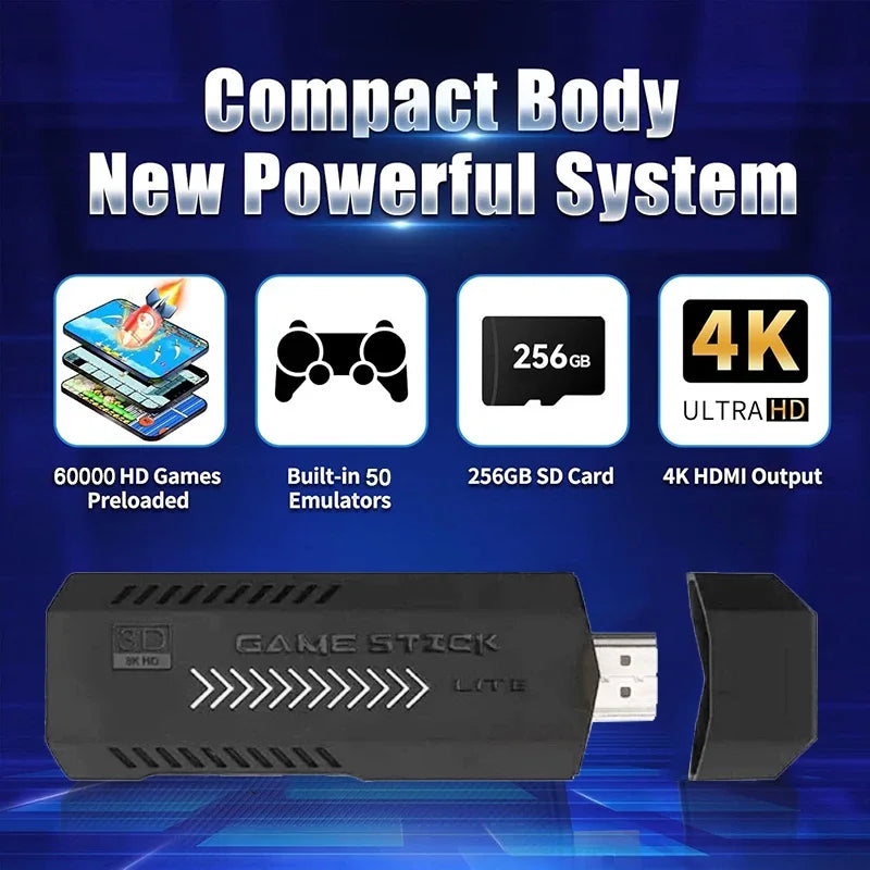4K HD Video Game Console 32/256G 60000+Games X2 Plus Game Stick 2.4G Double Wireless Controller Game Stick For N64/PSP/PS1/GBA