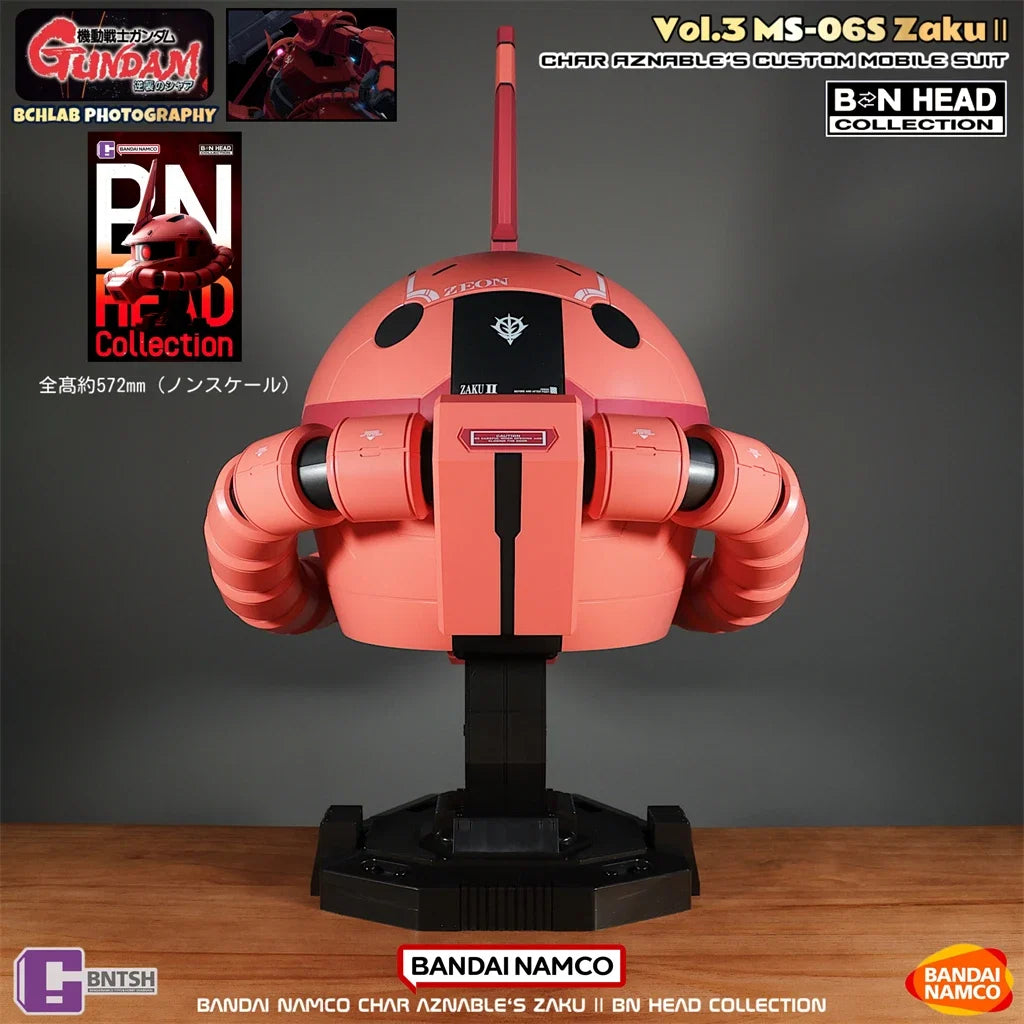 In Stock Bandai Char's Zaku Helmet, BN HEAD Oversized LED Light Up Collectible, Gundam Anime Decor Gift for Men