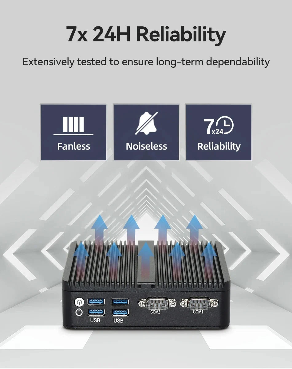 Intel N150 Fanless IoT Mini Industrial PC 2x Serial Ports RS232 2x Ethernet 2xHDMI 1xDP 6xUSB WiFi 4G Modem Windows11/10 Ubuntu