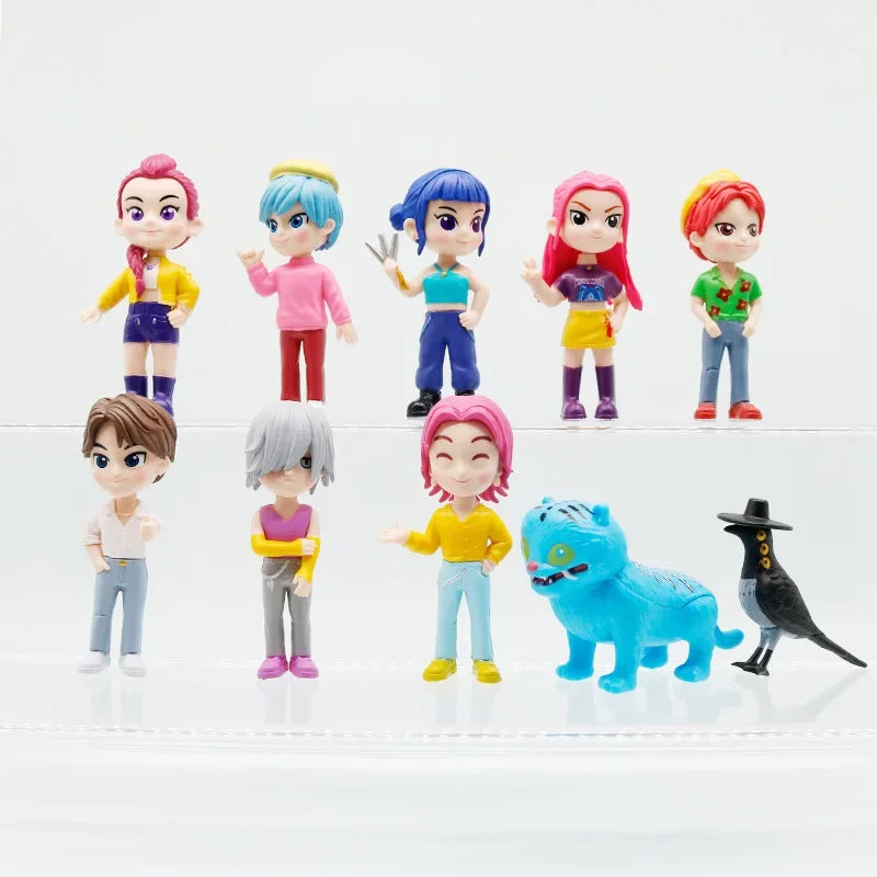 10pcs Q-Version K-Pop Model Figurine Anime Demon Hunters Suit Action Figures Desktop Decoration Ornaments Movie Fans Toy Gifts