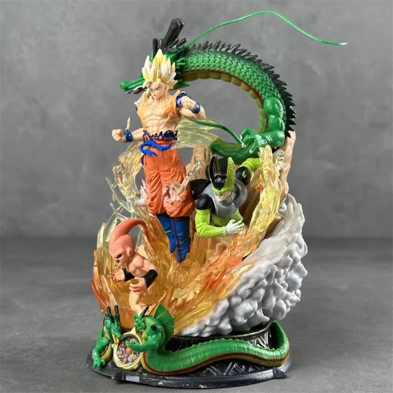 24cm Dragon Ball Figure Son Goku Anime Figurine Super Saiyan Goku Statue Shenron Frieza Buu Cell Models Collectble Toys Gifts