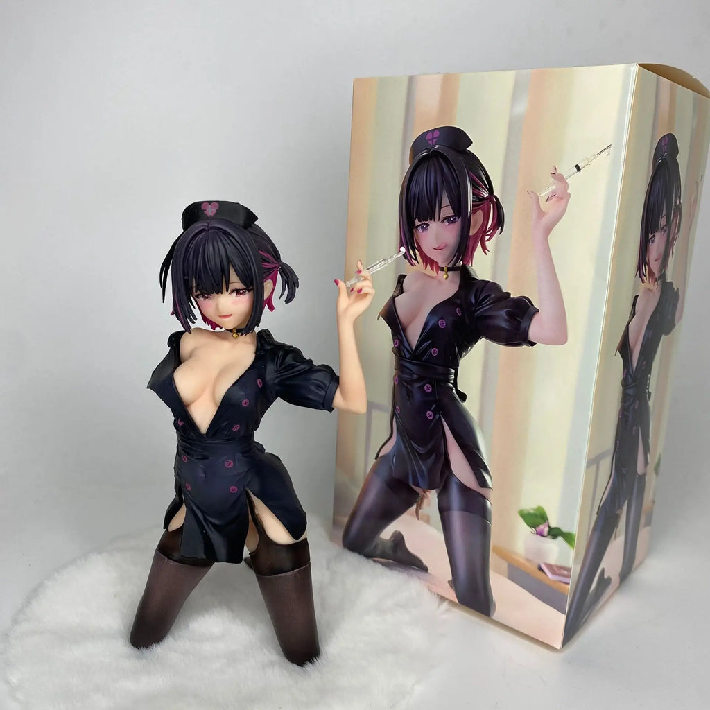 High quality White Snow Love Nurse Anime Model Short Haired Kneeling Pretty Girl Handmade, Surrounding Statues, Ornament Gifts