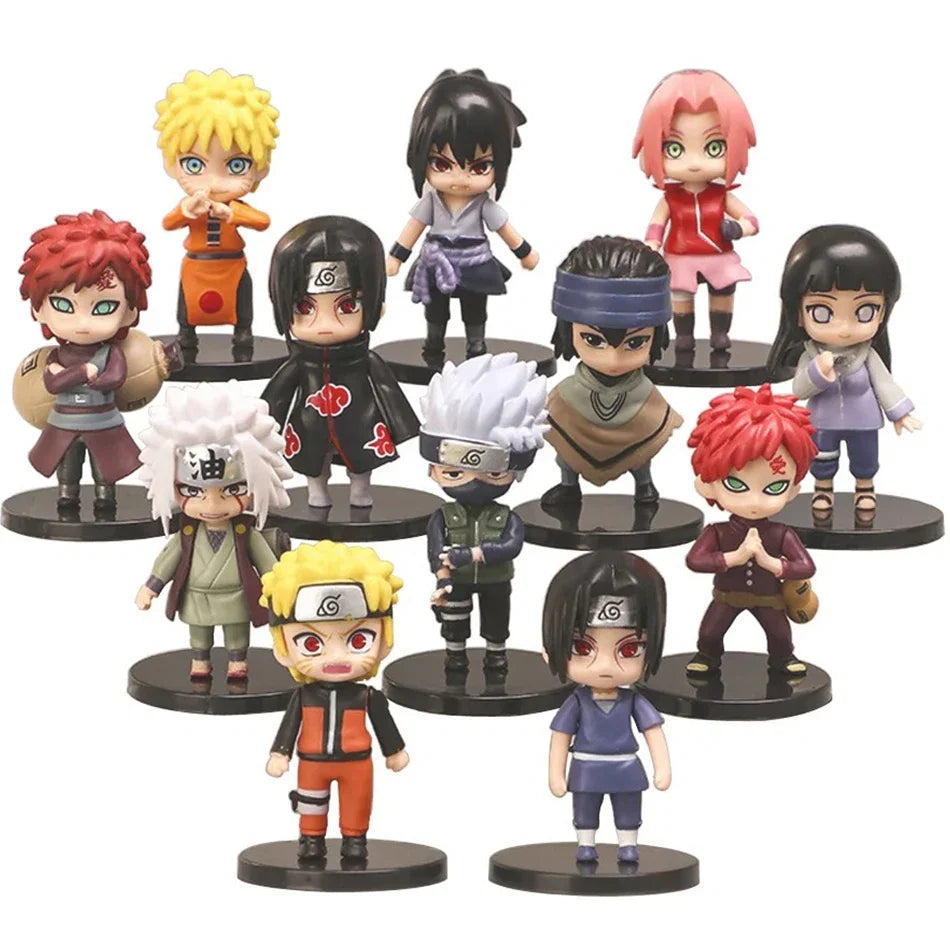 12pcs/Set Anime Q Version Naruto Shippuden Hinata Sasuke Itachi Kakashi Gaara Figure PVC Figures Toys Dolls Kid Christmas Gifts