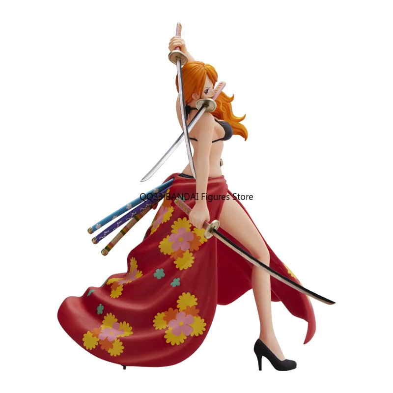 BANDAI Original ONE PIECE MAGAZINE Three Sword Style Nami Anime Action Figures Collectible Ornaments Model Gift